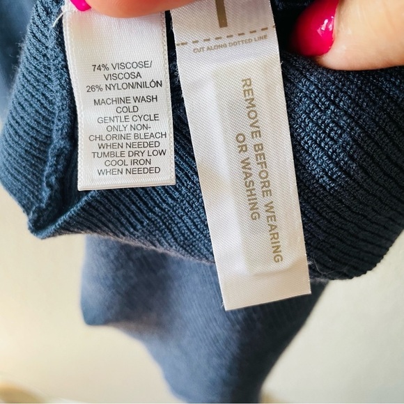 Loft woman's blue long sleeve knit top size S flared feminine hem stretchy - Picture 2 of 10